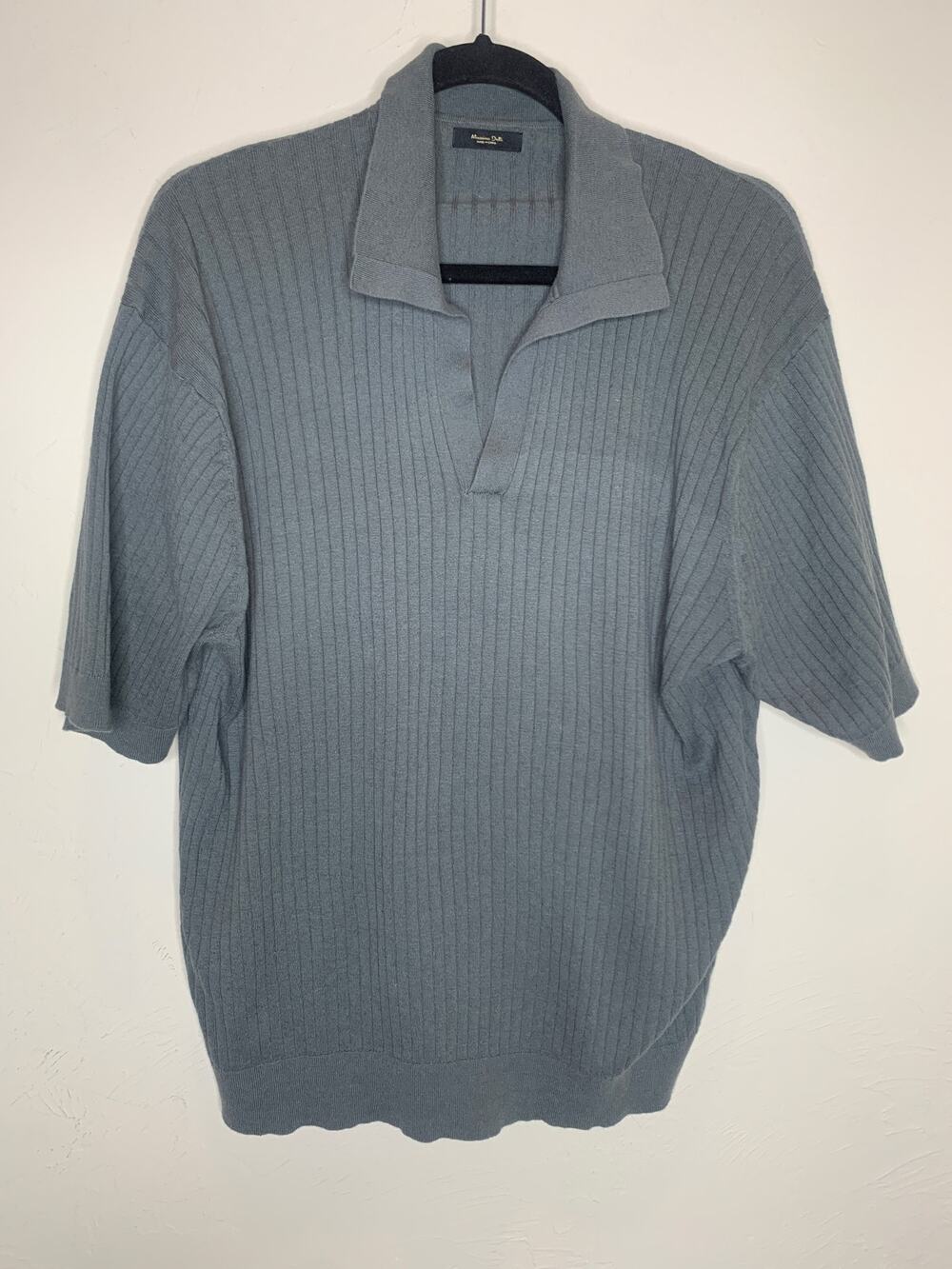 Massimo Dutti Green Gray Sweater Ribbed Polo Sz XL Preppy V